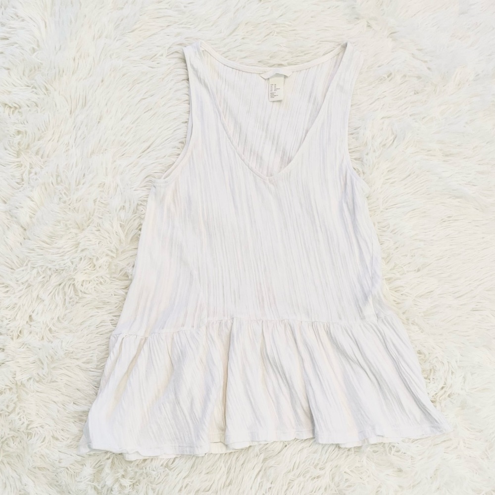 H&M White Asymmetrical Peplum Tank, XS